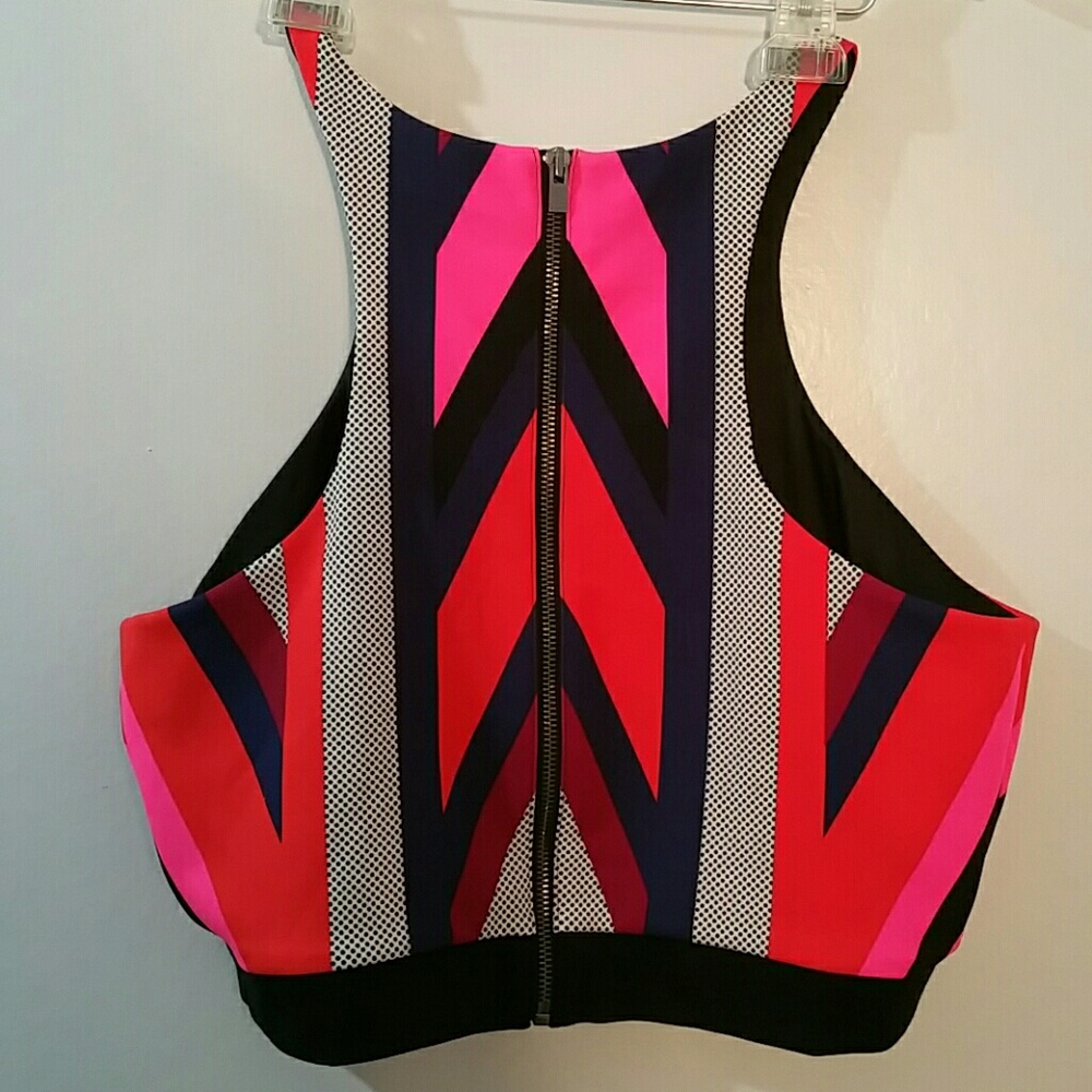 Express Crop Tank Back Zip Sz L Stripe Pattern - Picture 7 of 7